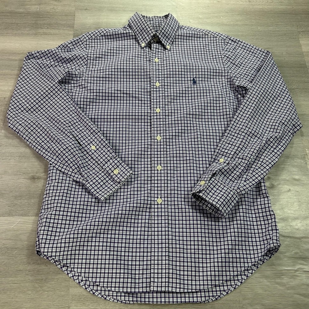 Ralph Lauren Shirt Mens Small Purple Check Long Sleeve‎ Button Down Stretch